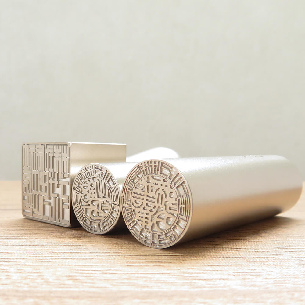 法人印鑑セット／シルバーチタン-SLMセット(丸寸胴16.5-丸寸胴21-角寸胴21mm)+Sケ-ス付／熟練職人の作成印影 | 法人印鑑セット シルバーチタン SLMセット(丸天丸16.5mm 丸