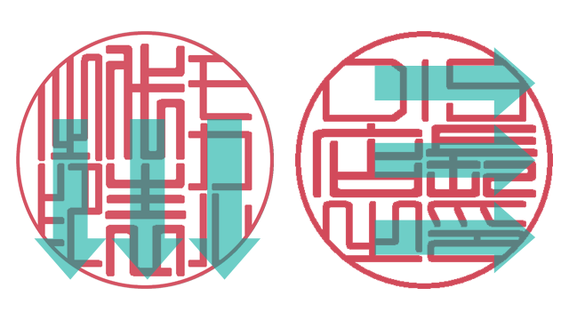役職印：回文を使わないレイアウトのときの彫刻の向き